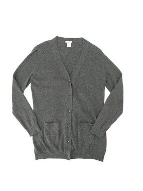 Oscar de la Renta Cashmere Silk Heathered Gray Shoulder Pleat Cardigan Sweater L